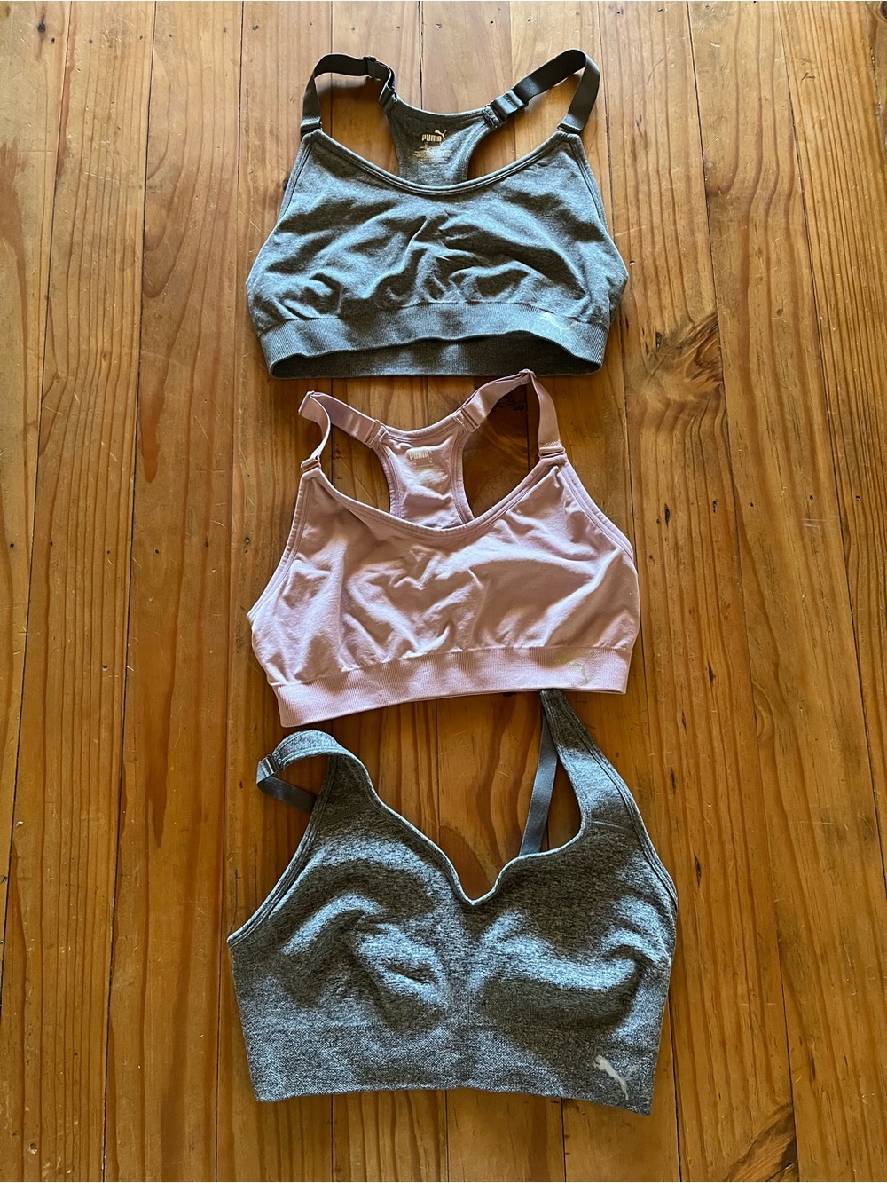 Puma Pink and Gray Seamless Sports Bras Set of 3
